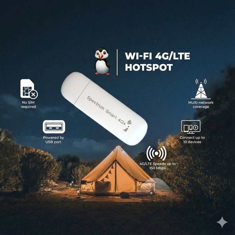 Spectrum Smart 4G LTE-Advanced USB WiFi Dongle & Mobile Hotspot Router – Portable Modem with Pre-Installed Spectruym Smart SIM Card – Ideal for Travel and Business (North America and EU only) - Image 4